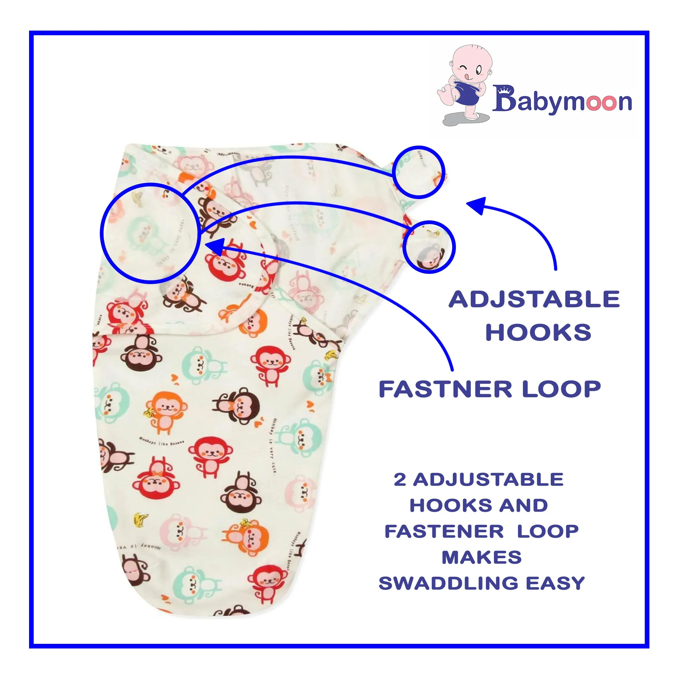 Babymoon Organic Designer Cotton Swaddle Wrap - Monkey