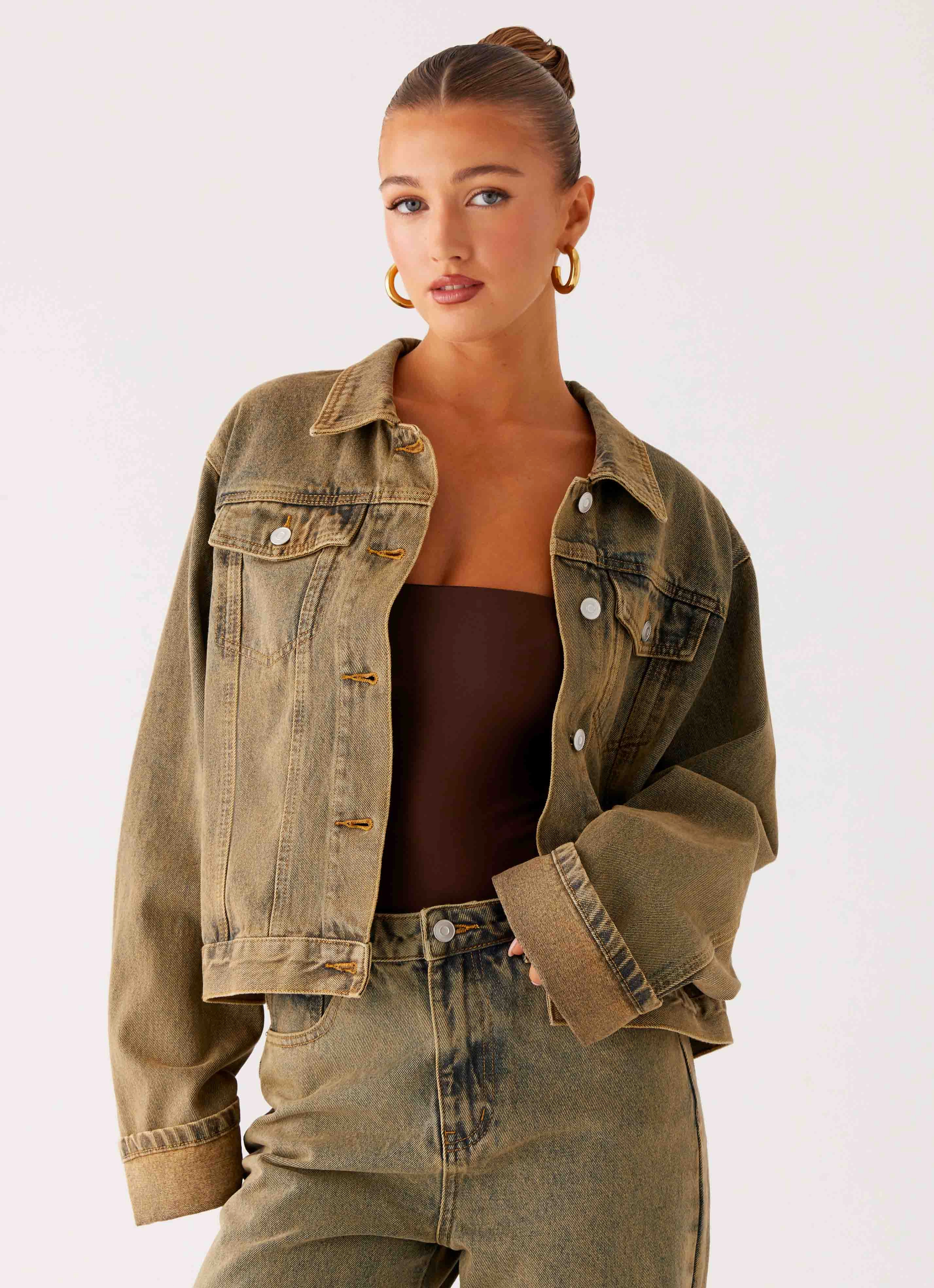 Functional Layer Piece Back Again Oversized Denim Jacket - Brown Sand Wash