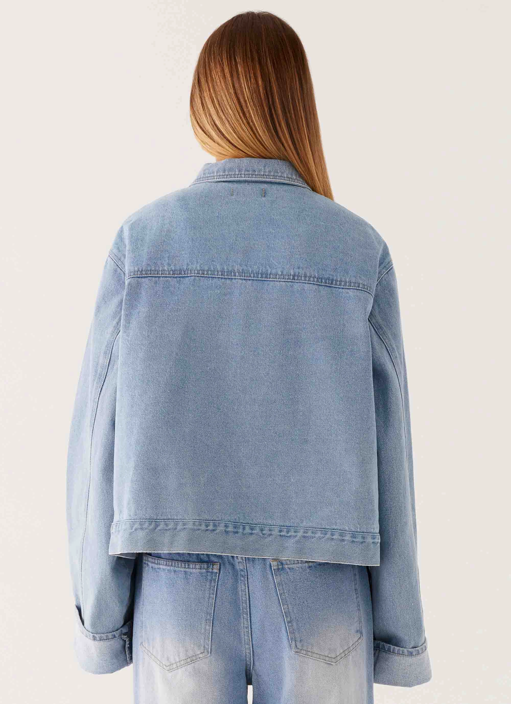 Back Again Oversized Denim Jacket - Light Wash Blue Light Wear Fit