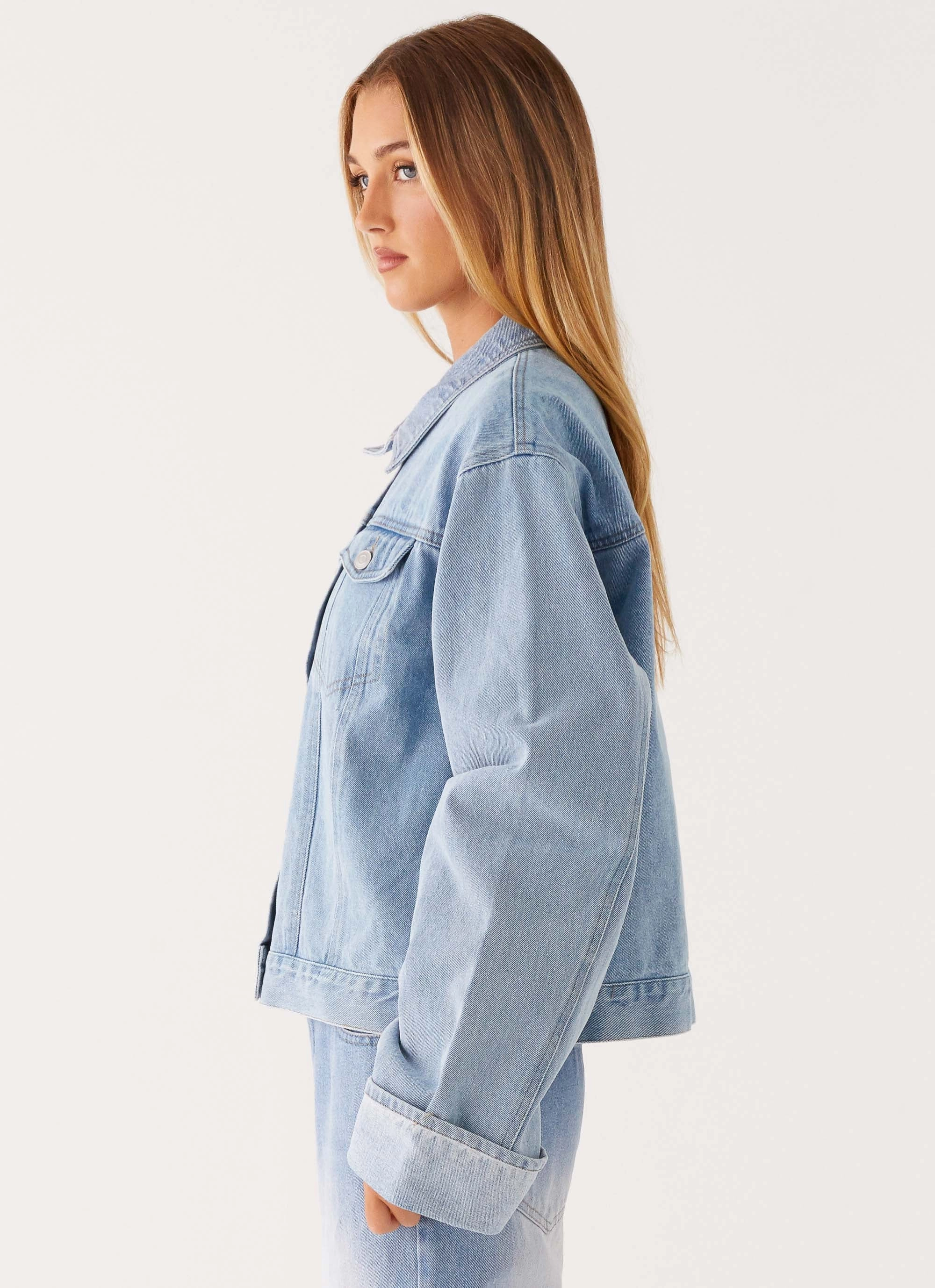 Back Again Oversized Denim Jacket - Light Wash Blue Timeless Utility