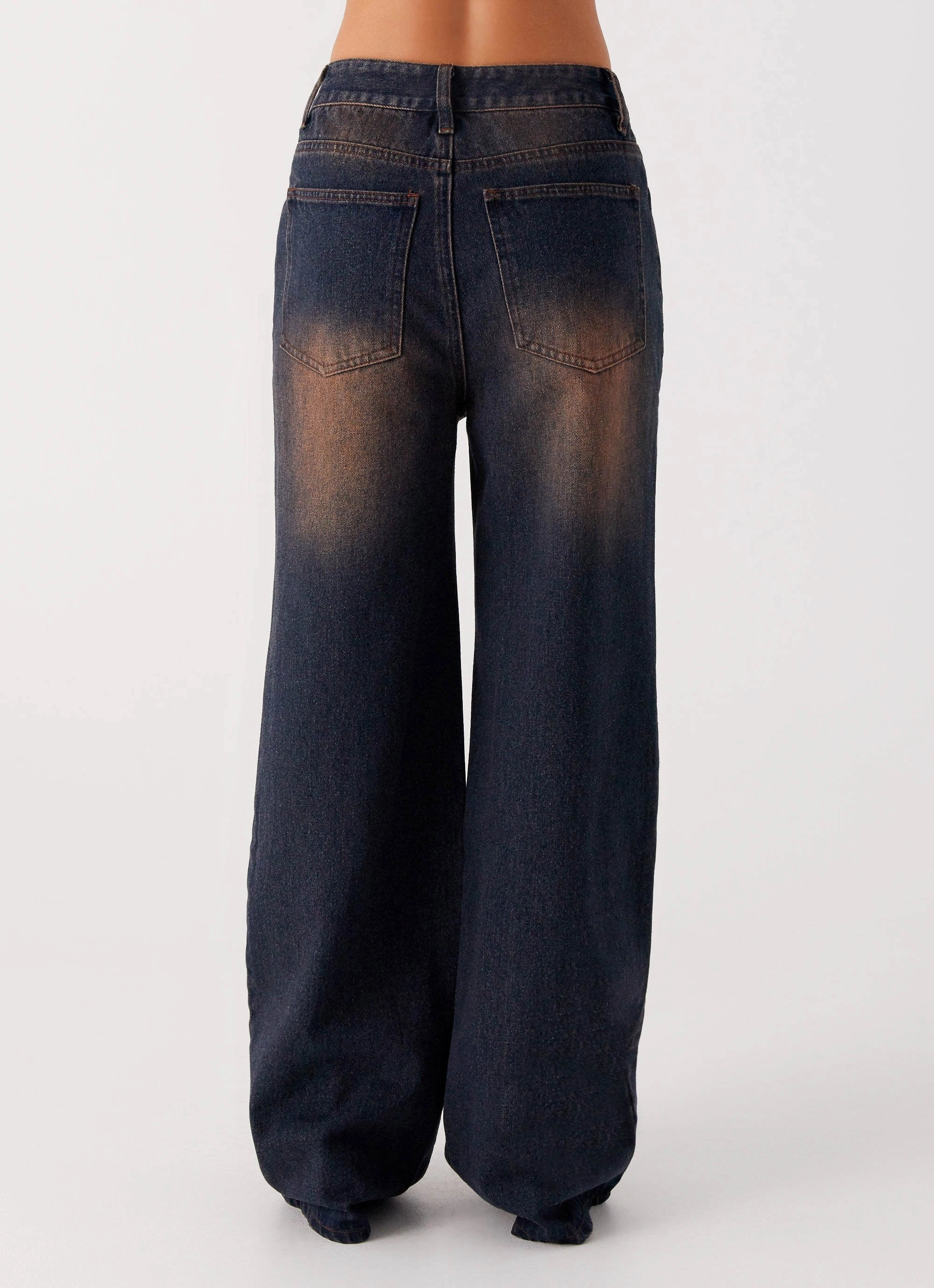 Back Again Straight Leg Denim Jeans - Brown Blue Acid Wash Rugged Construction