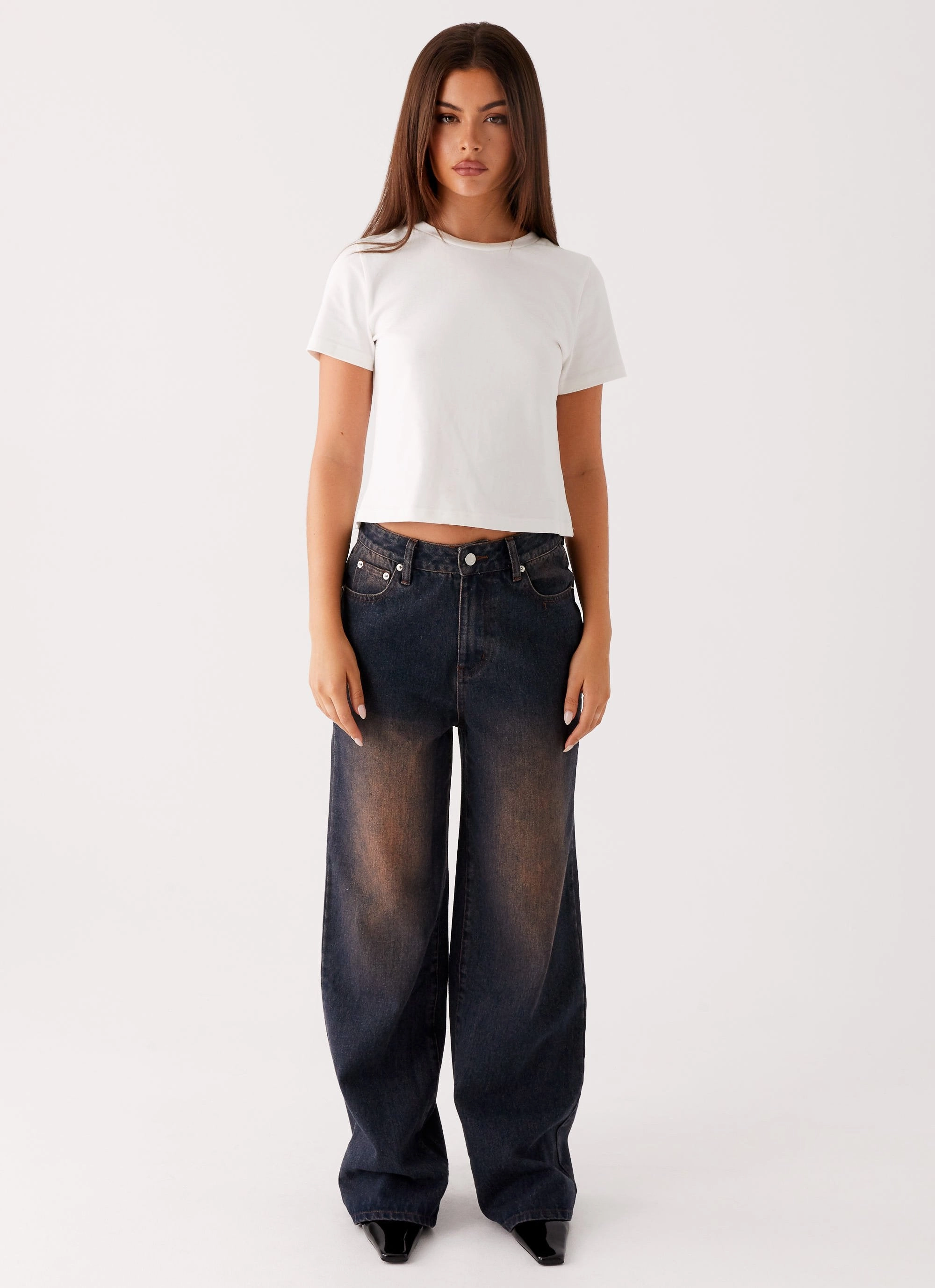 Back Again Straight Leg Denim Jeans - Brown Blue Acid Wash Travel Light