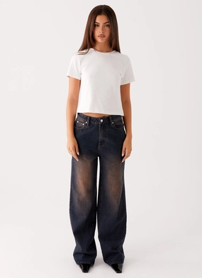 Back Again Straight Leg Denim Jeans - Brown Blue Acid Wash Travel Light