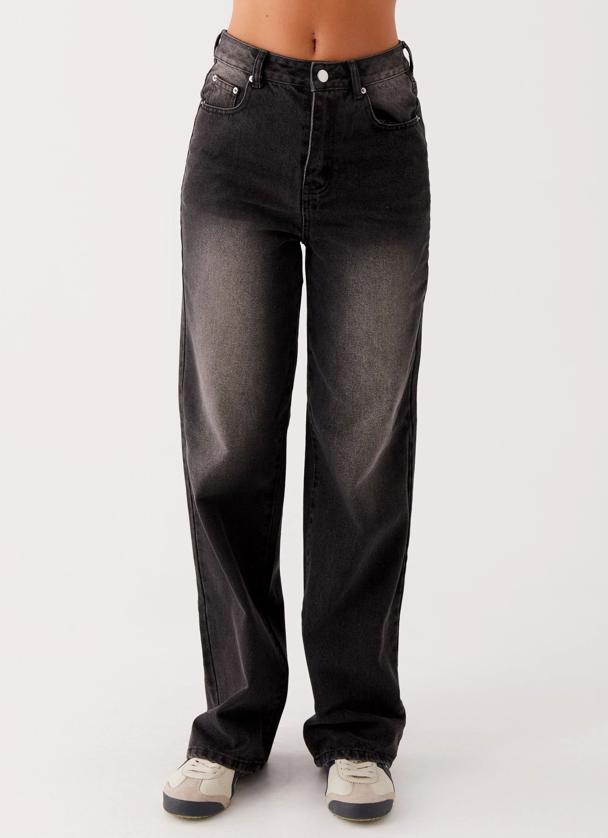 Back Again Straight Leg Denim Jeans - Charcoal Wash Creative Look Work Ready Lightweight
