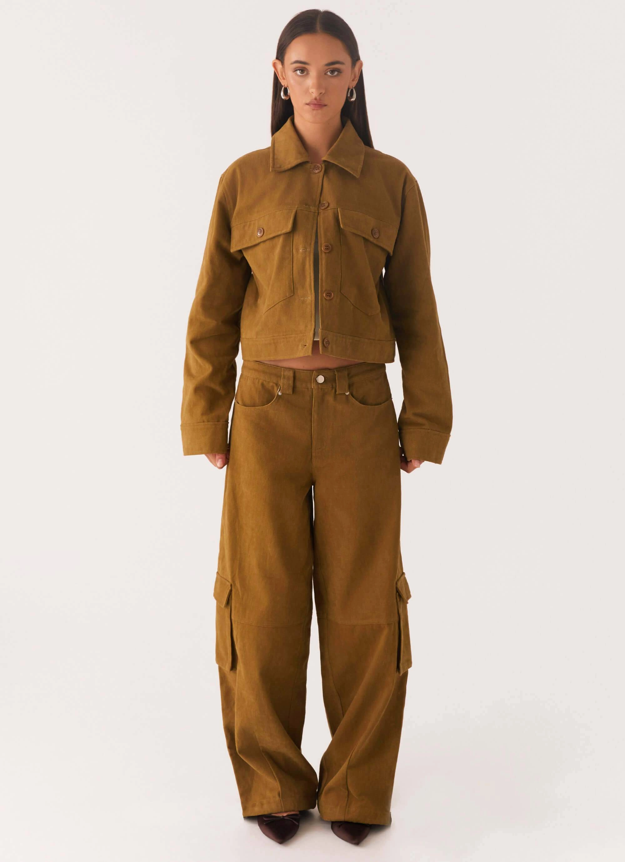Back In Time Cargo Pant - Brown High Stretch Fit