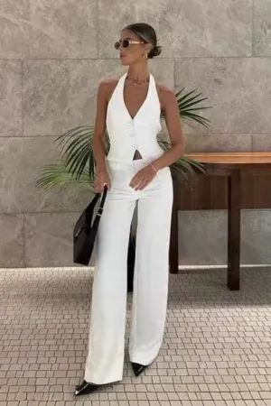 Backless Suspender Top pants Suit