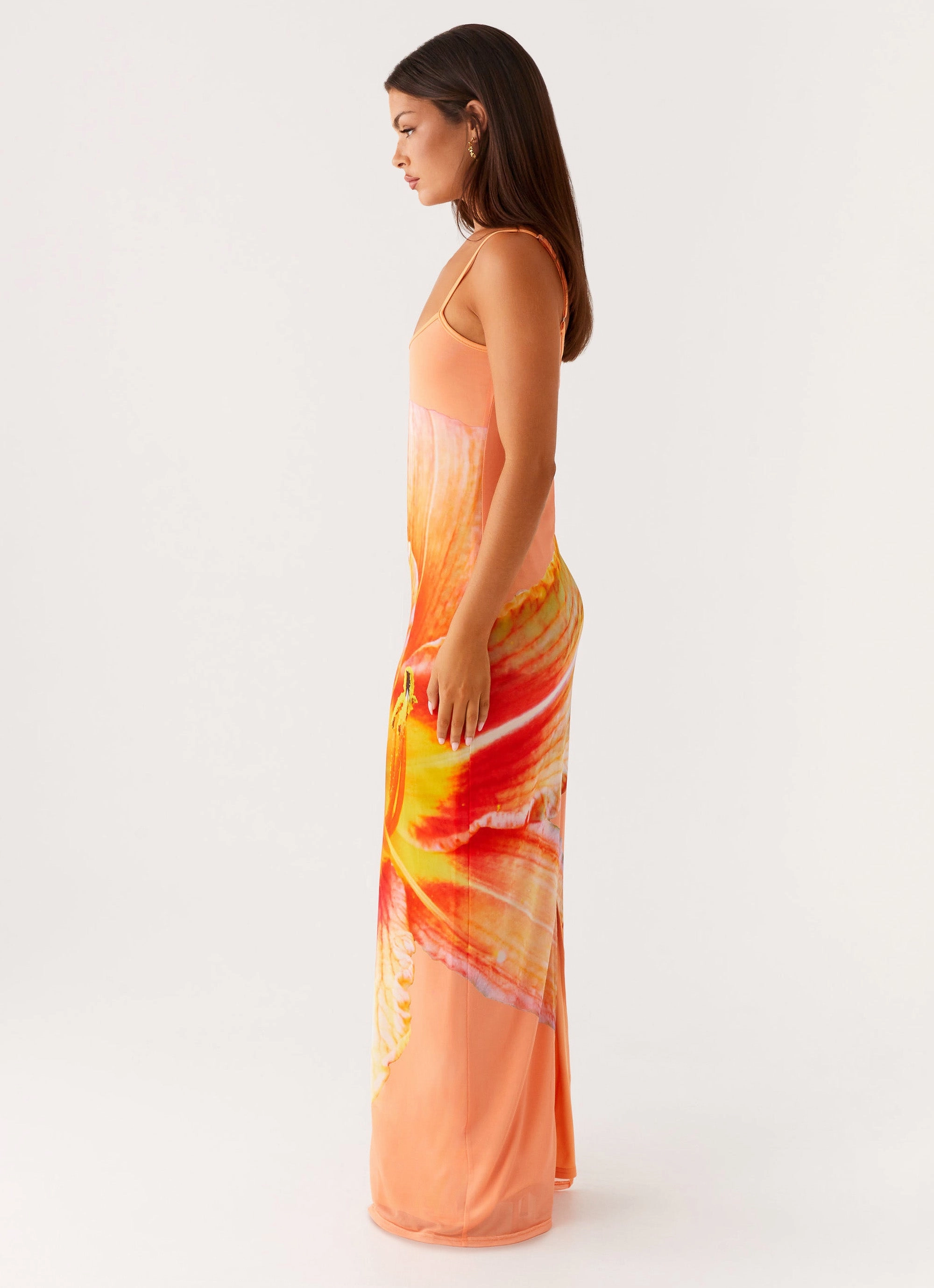 Bad News Mesh Maxi Dress - Orange Floral Regular-fit Versatile party outfit