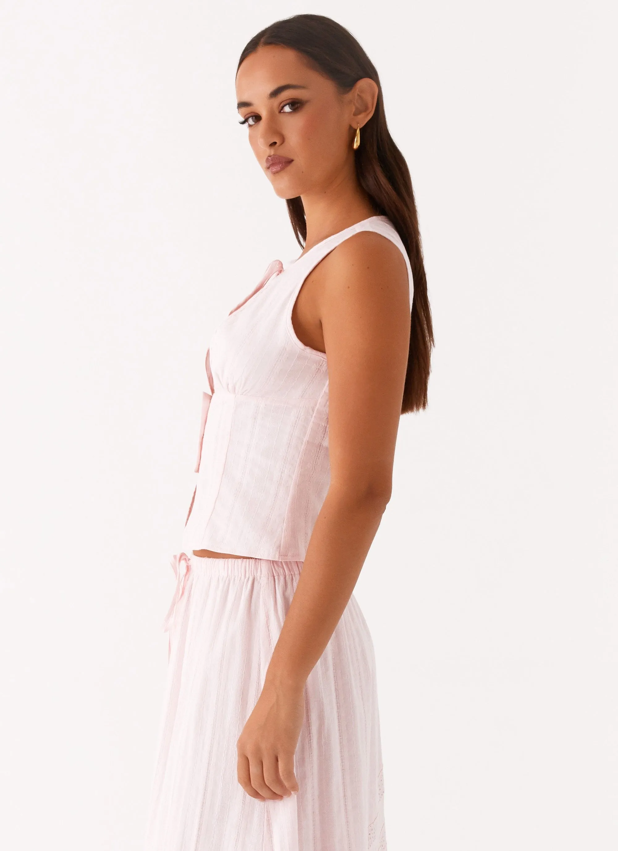 Bailey Tie Front Top - Blush Yarn Dyed Stripes NonRestrictive Fit