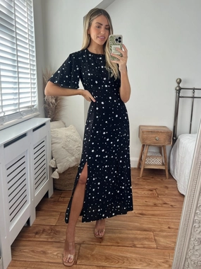 Bailey Angel Sleeve Midi Dress / Star Print All-day Comfort Romantic Soft