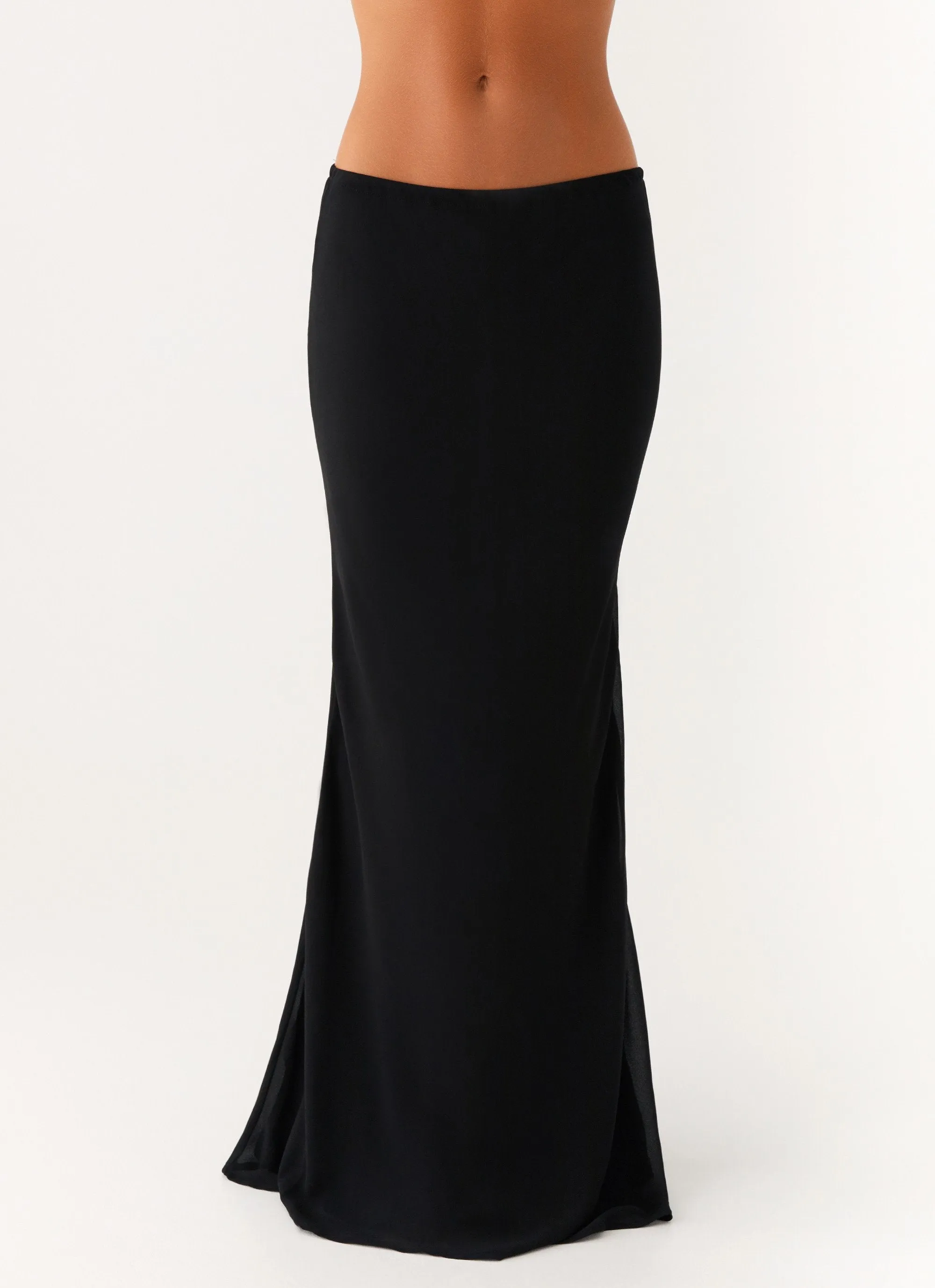 Canyon Chiffon Maxi Skirt - Black Embroidered Detail Erasable Crease