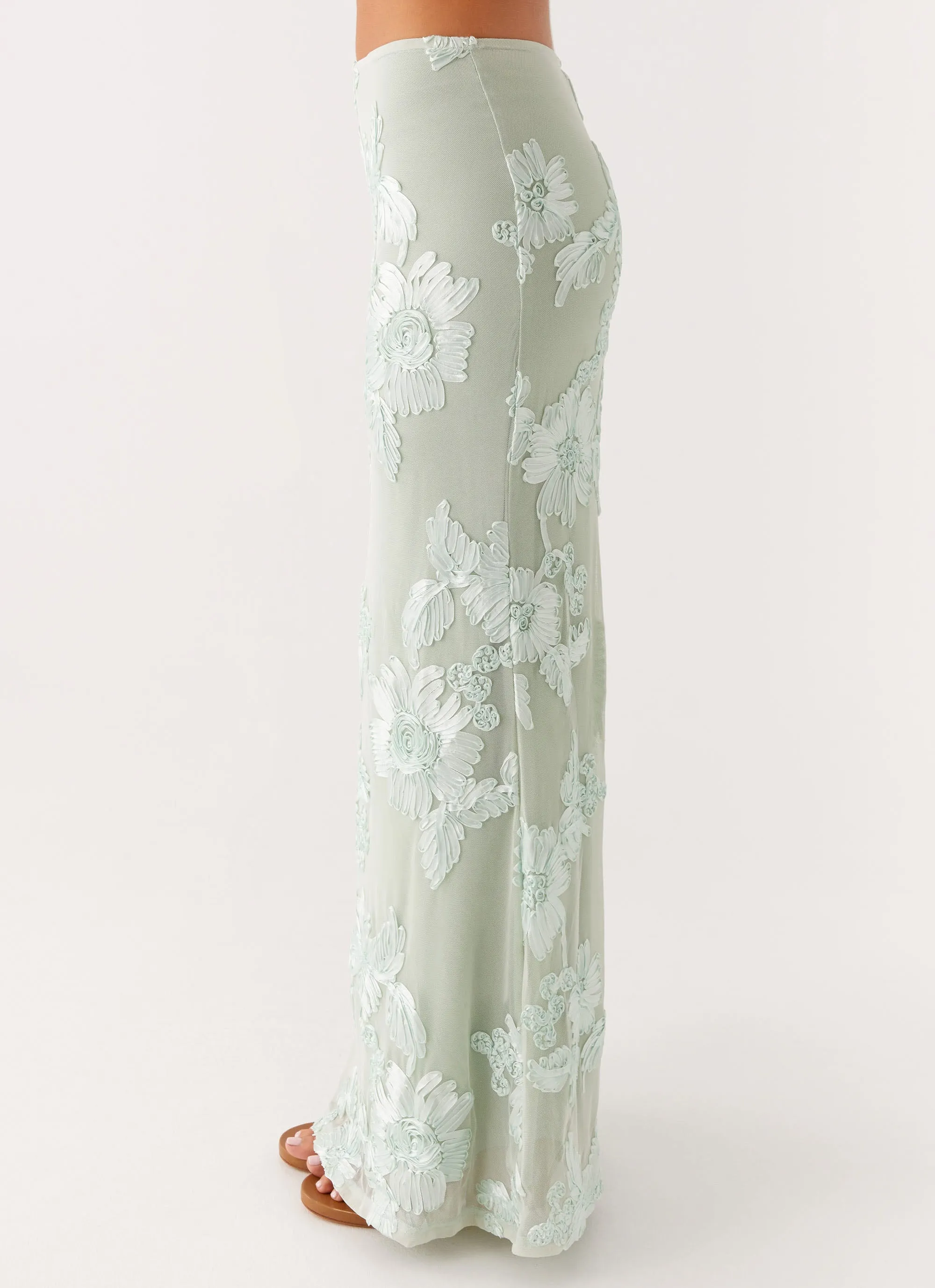 Foil Print Hygienic Coating Radiate Maxi Skirt - Sage