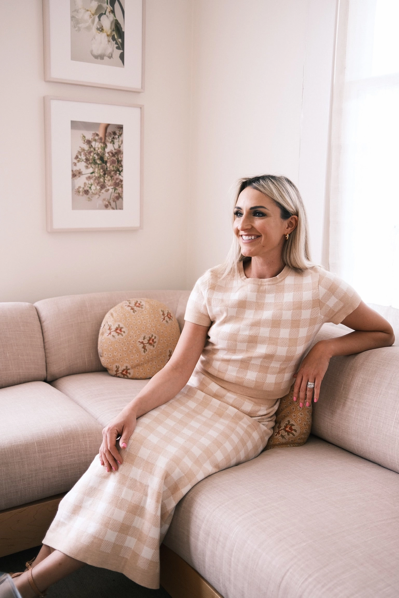 MASON'S DAUGHTER | Stella Knit Top, Blush Gingham Moisture Wicking Fabric