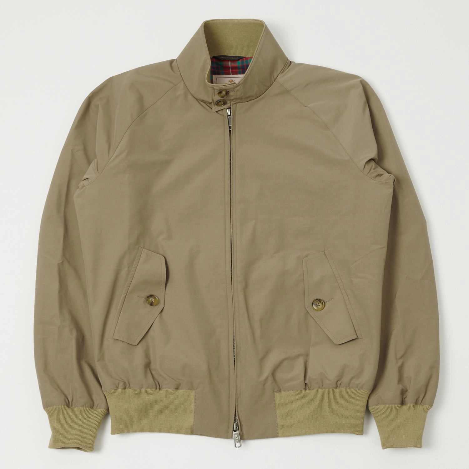 Baracuta G9 'Baracuta Cloth' Harrington Jacket - Tan Zipper Guard Weatherproofing Subtle Design Detail