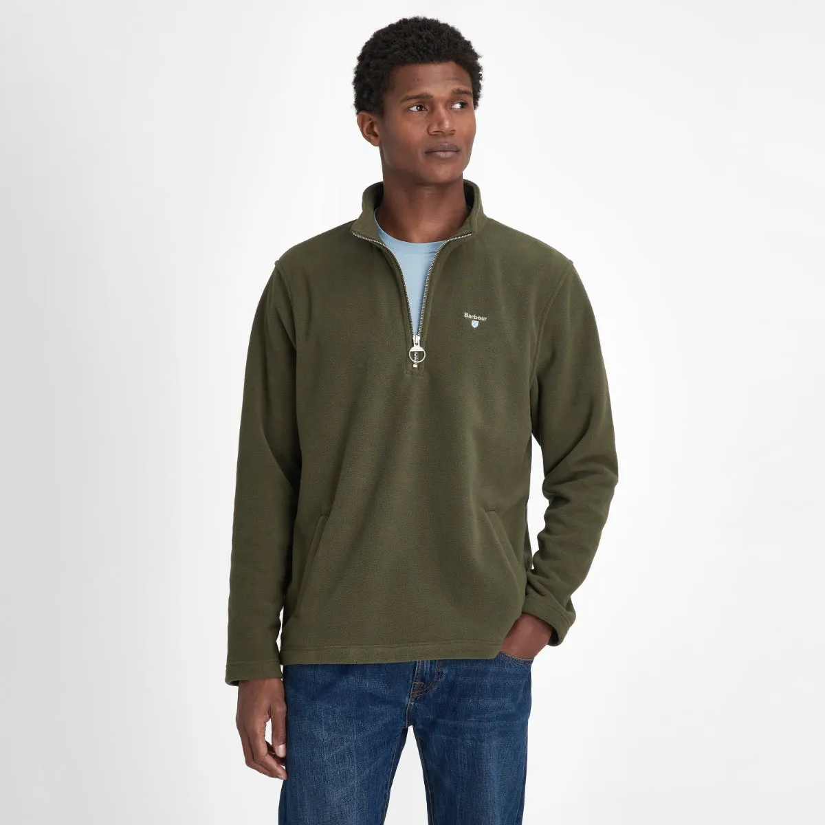 Barbour Essentials Half Zip Fleece Men's Top | Mid Olive