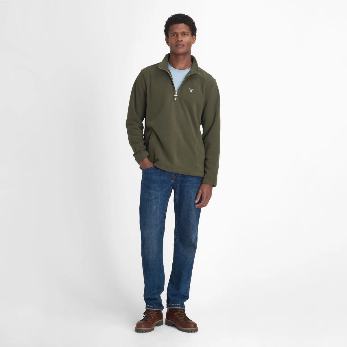 Barbour Essentials Half Zip Fleece Men's Top | Mid Olive