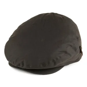 Barbour Hats Cheviot Waxed Cotton Flat Cap with Tartan Earflaps - Olive