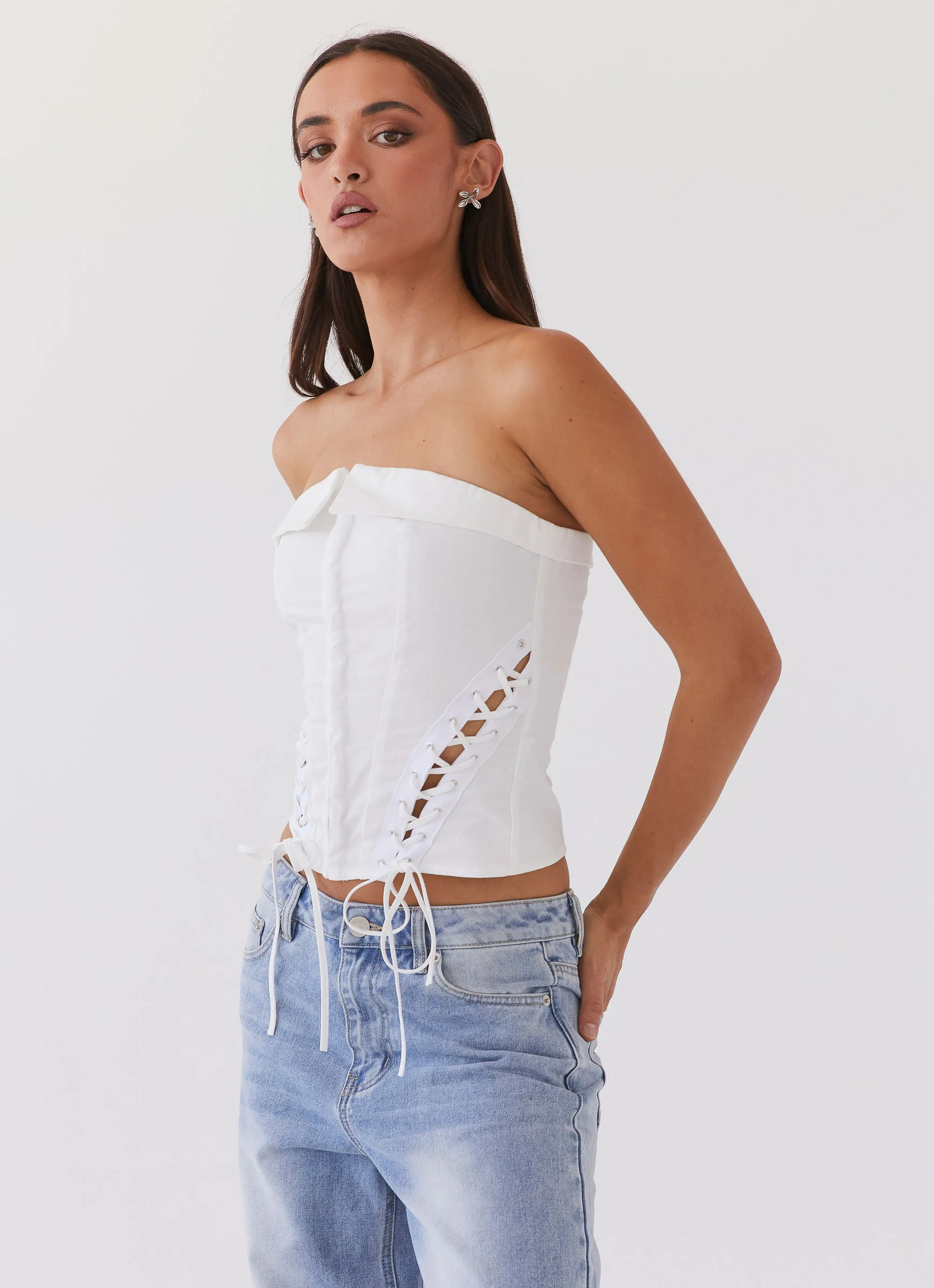 Be My Soulmate Bustier Top - White FourWayStretch Wrinkle Resistant Treatment