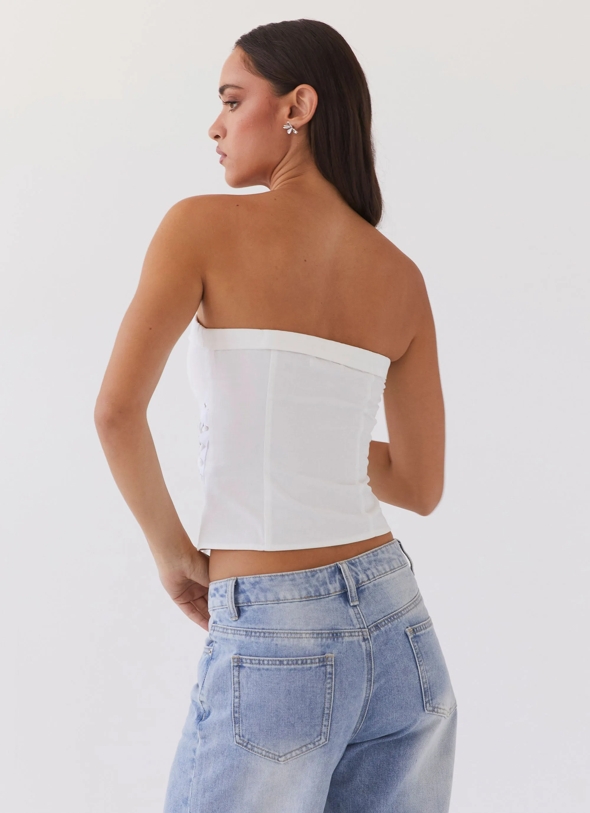 Be My Soulmate Bustier Top - White High Thread Count Cotton Summer Sweater
