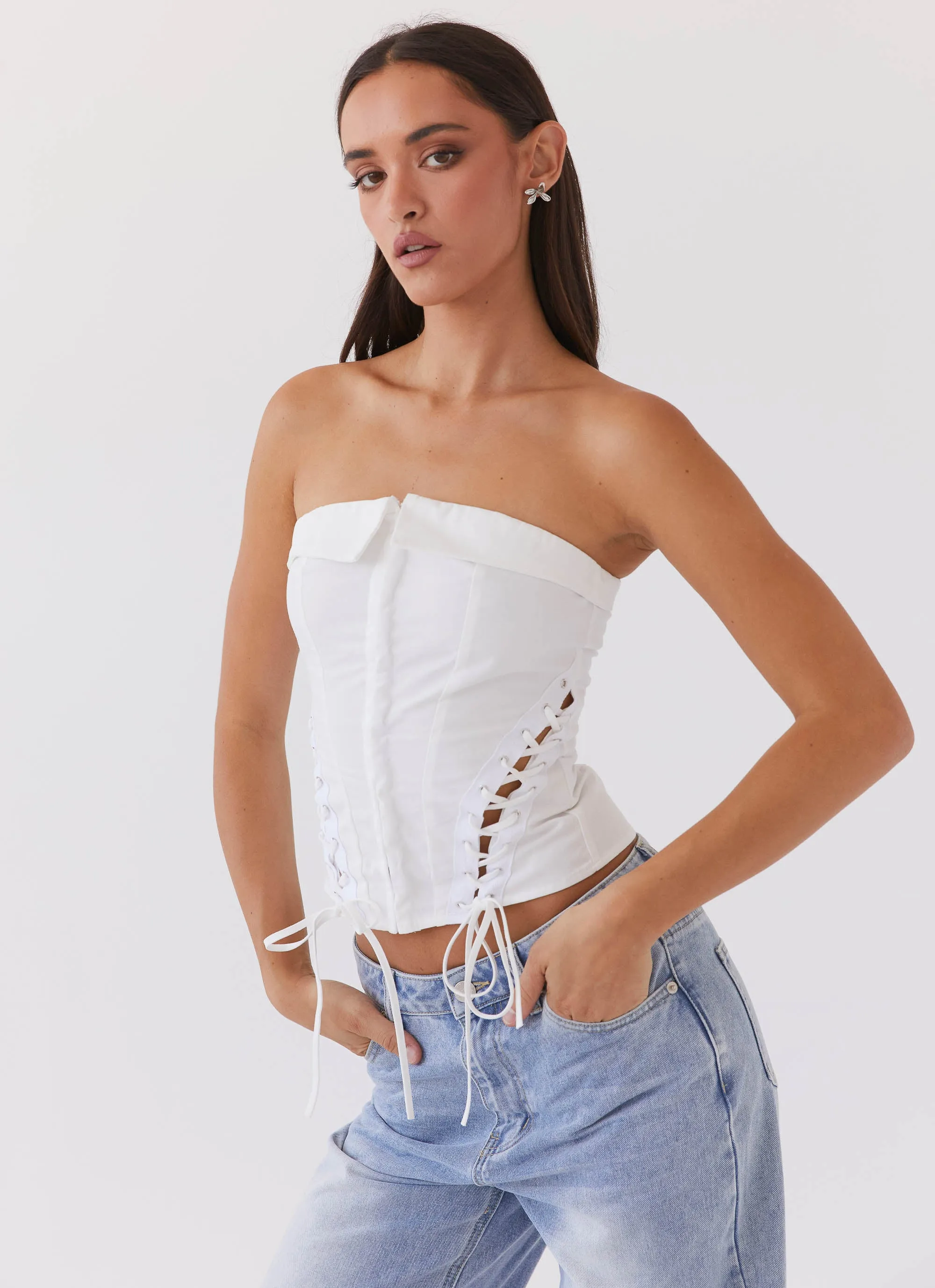 Be My Soulmate Bustier Top - White Contoured Side Panels