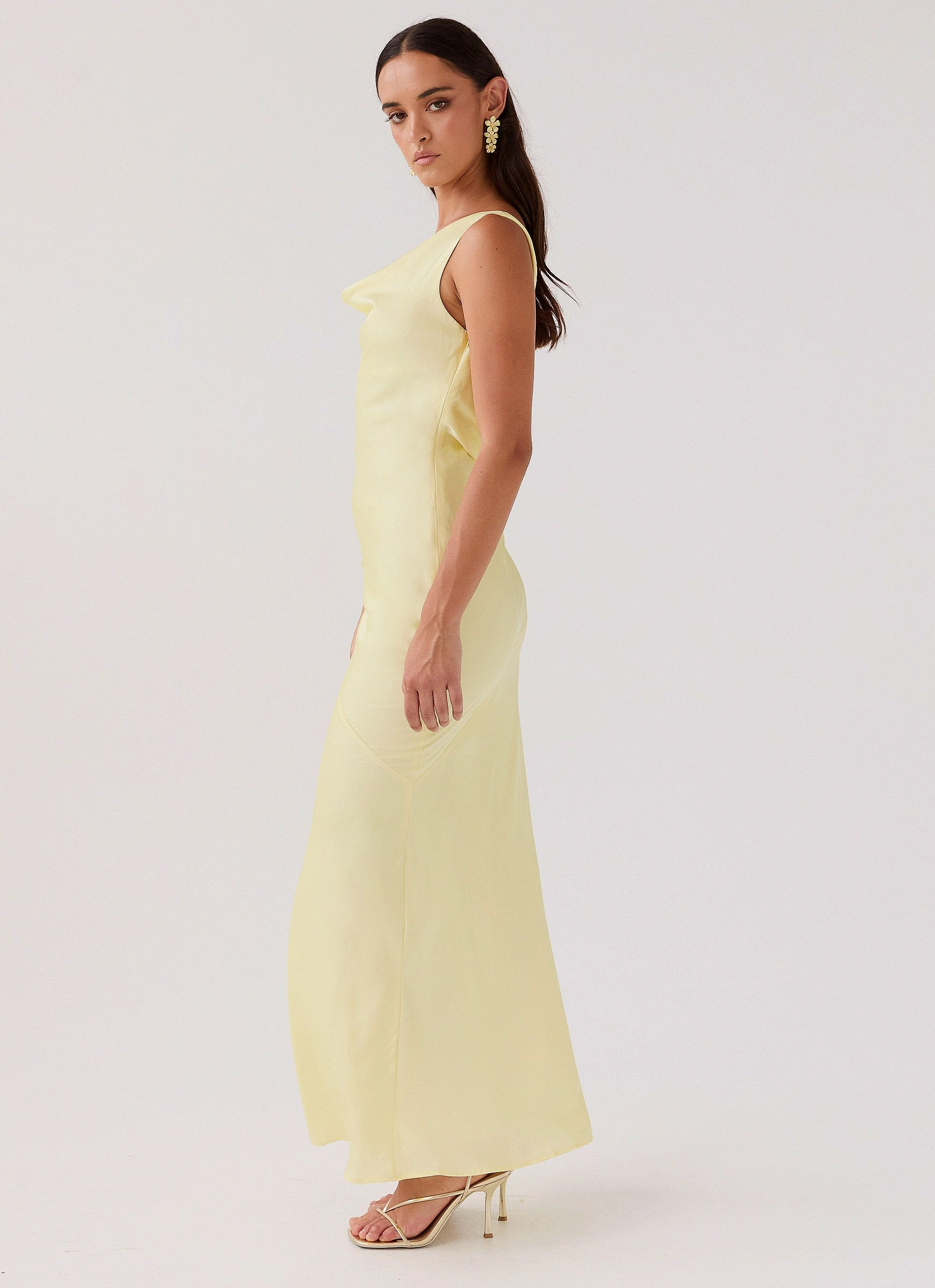 Magnetic-Closure Be Mine Satin Maxi Dress - Canary