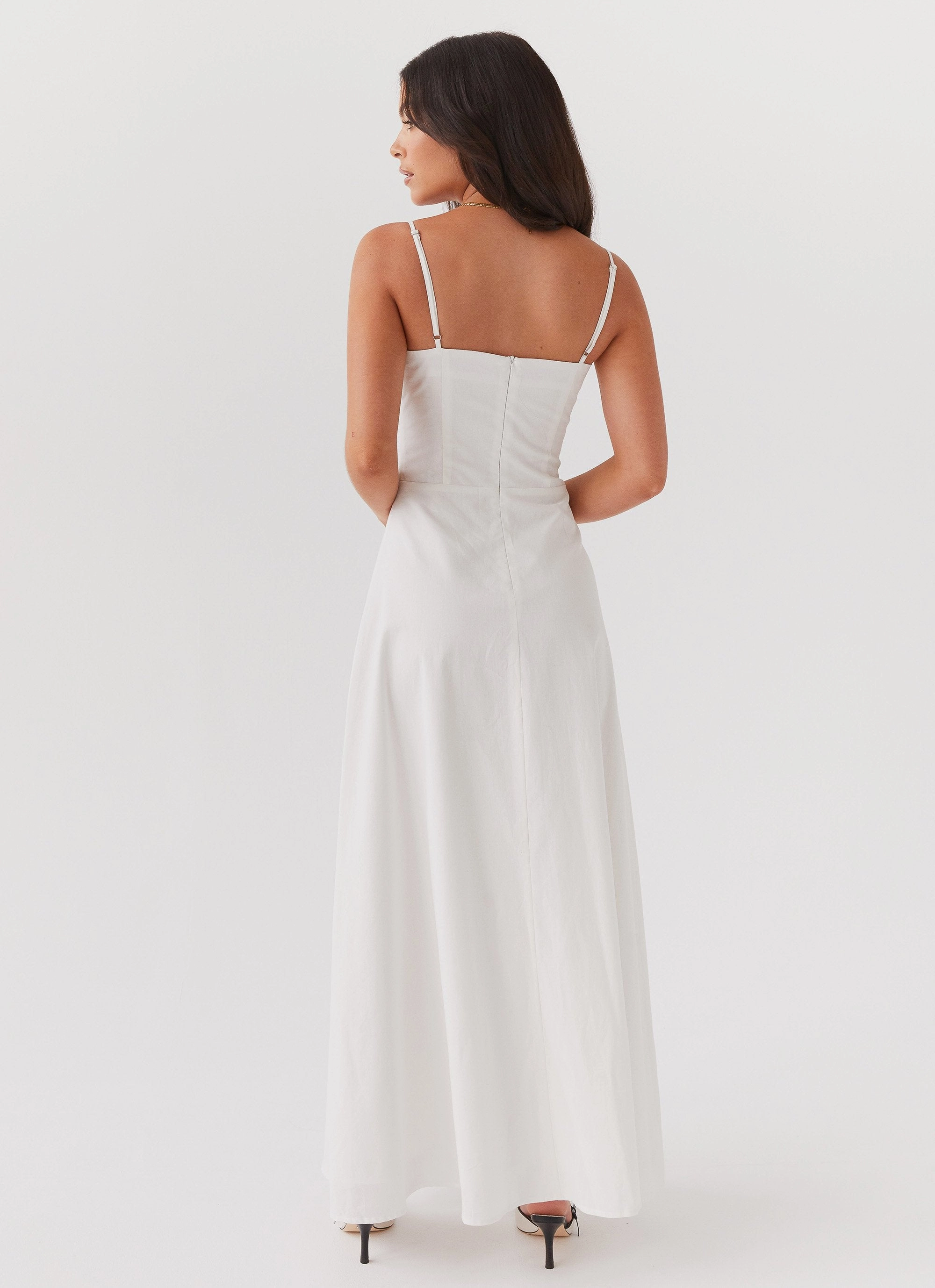 Angelina Linen Maxi Dress - White Silk Air