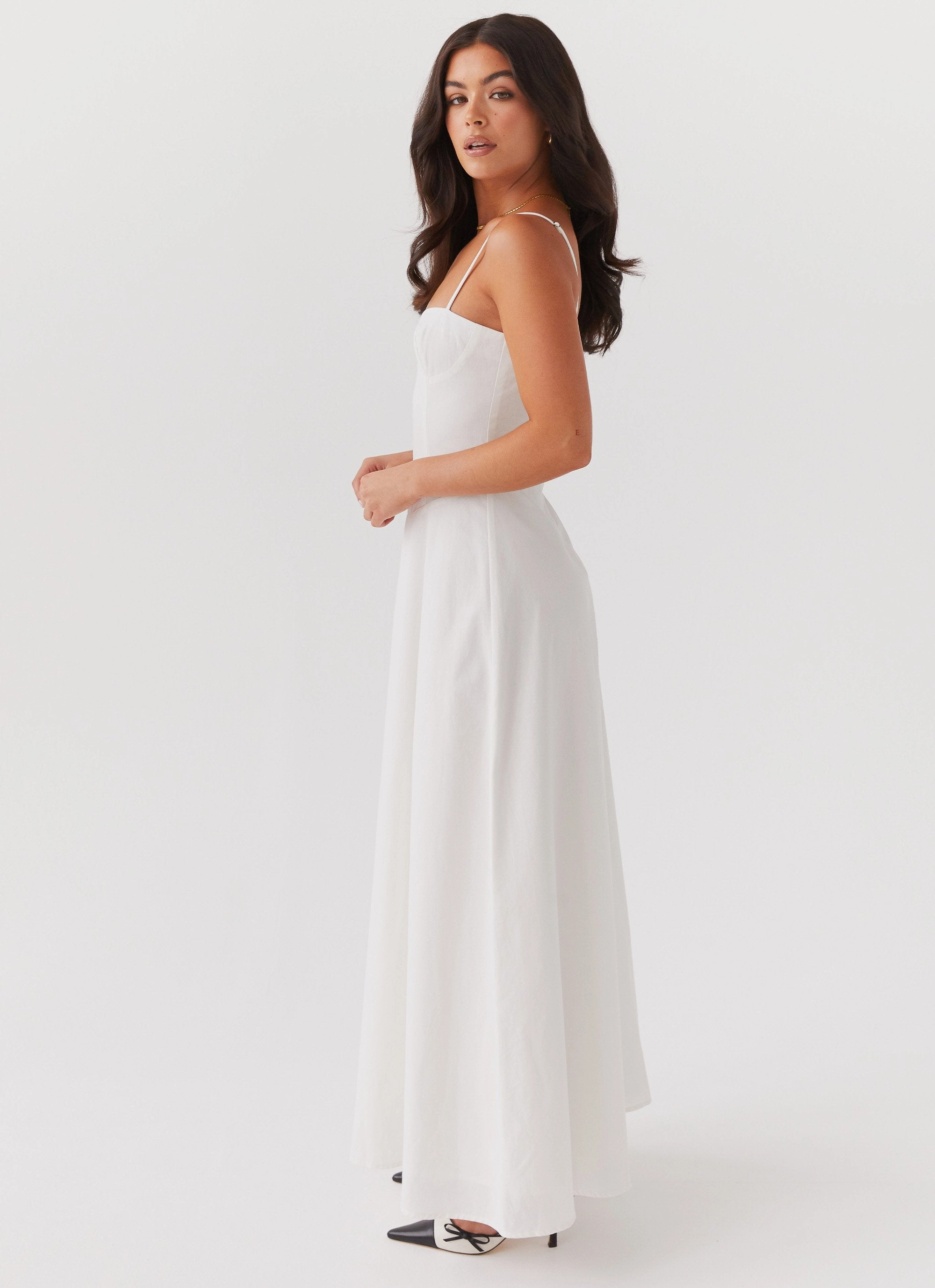 Angelina Linen Maxi Dress - White Raw-Hem