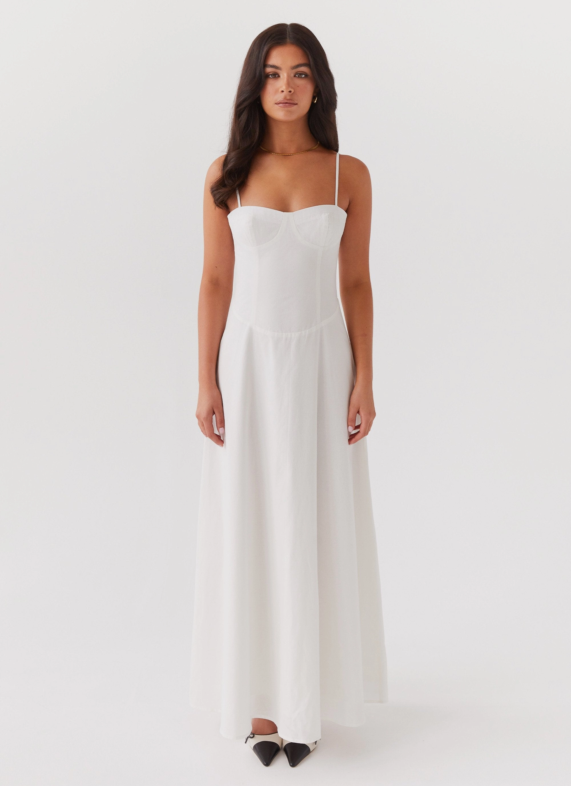 Angelina Linen Maxi Dress - White Cool Simplicity