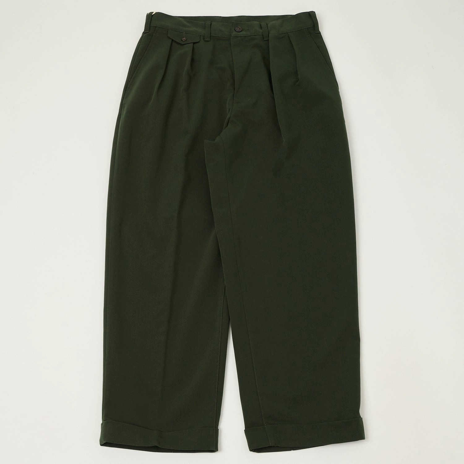 Beams Plus Double Pleat Trousers - Green Simple Silhouette