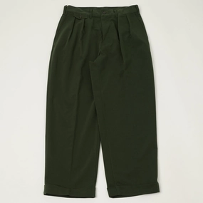 Beams Plus Double Pleat Trousers - Green Simple Silhouette