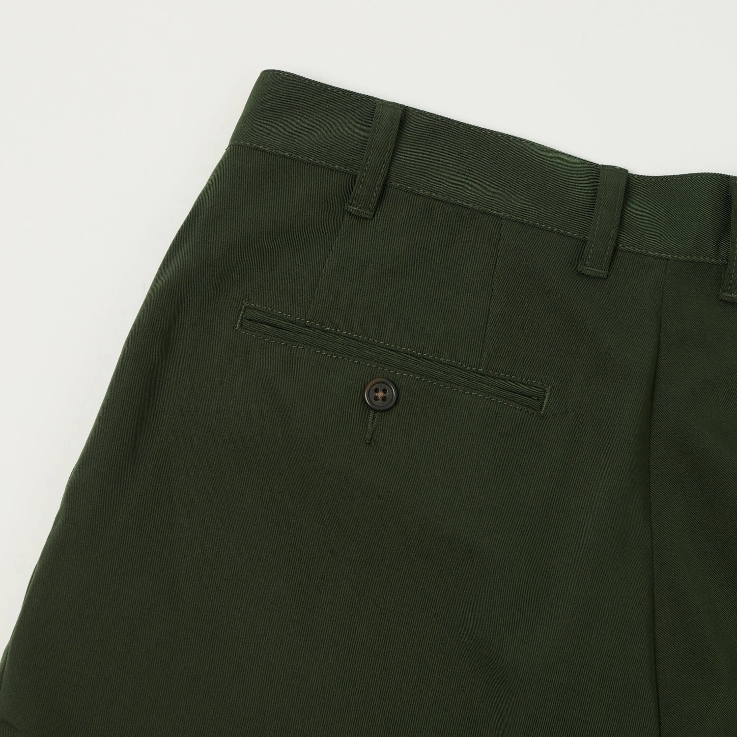 Beams Plus Double Pleat Trousers - Green Non Tapered Leg Clean Lines
