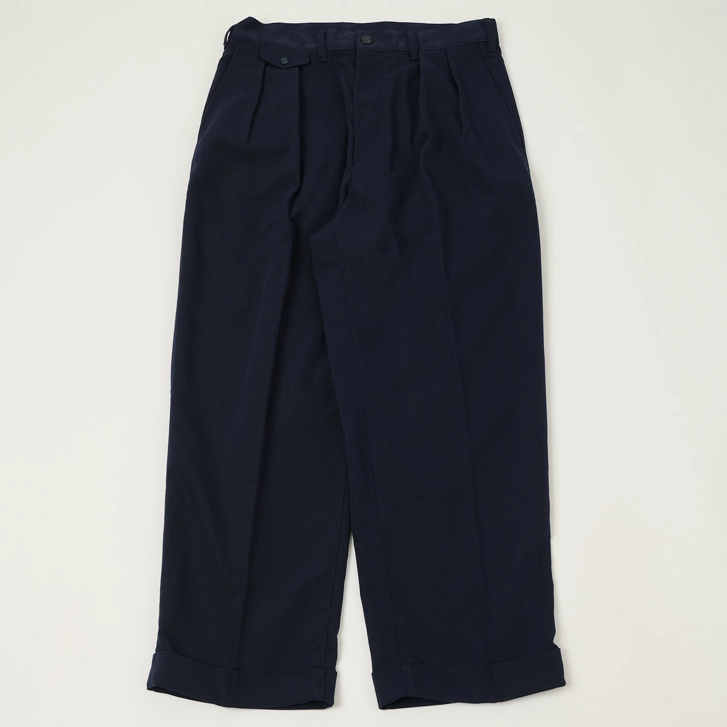 Beams Plus Double Pleat Trousers - Navy Outfit Staple No Sagging