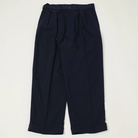 Beams Plus Double Pleat Trousers - Navy Outfit Staple No Sagging