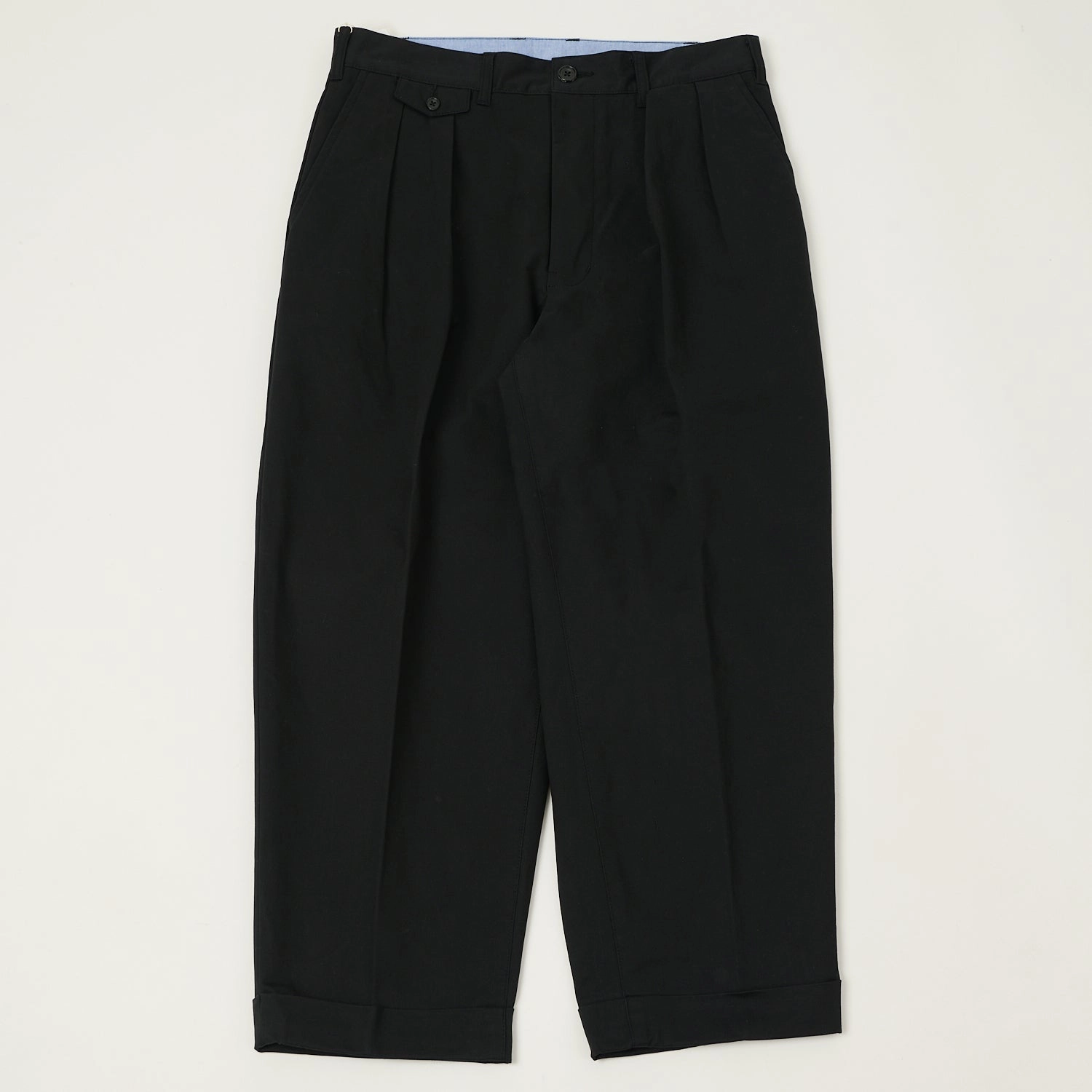 Beams Plus Double Pleat Twill Trousers - Black DurableReinforcedMaterial Durable Hemming