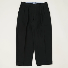 Beams Plus Double Pleat Twill Trousers - Black DurableReinforcedMaterial Durable Hemming