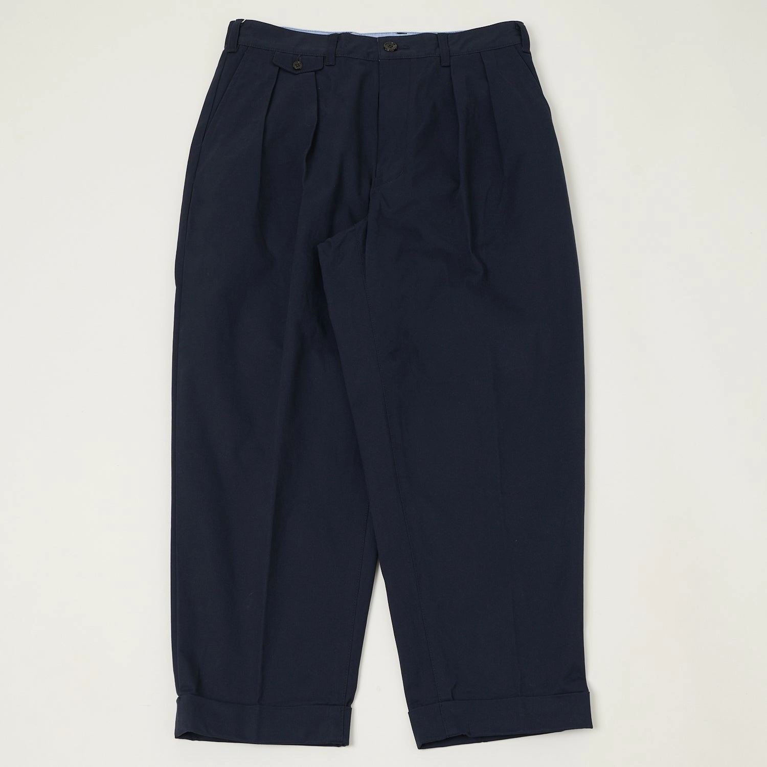 Adjustable drawstring Beams Plus Double Pleat Twill Trousers - Navy