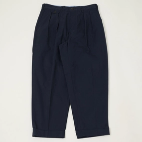 Adjustable drawstring Beams Plus Double Pleat Twill Trousers - Navy