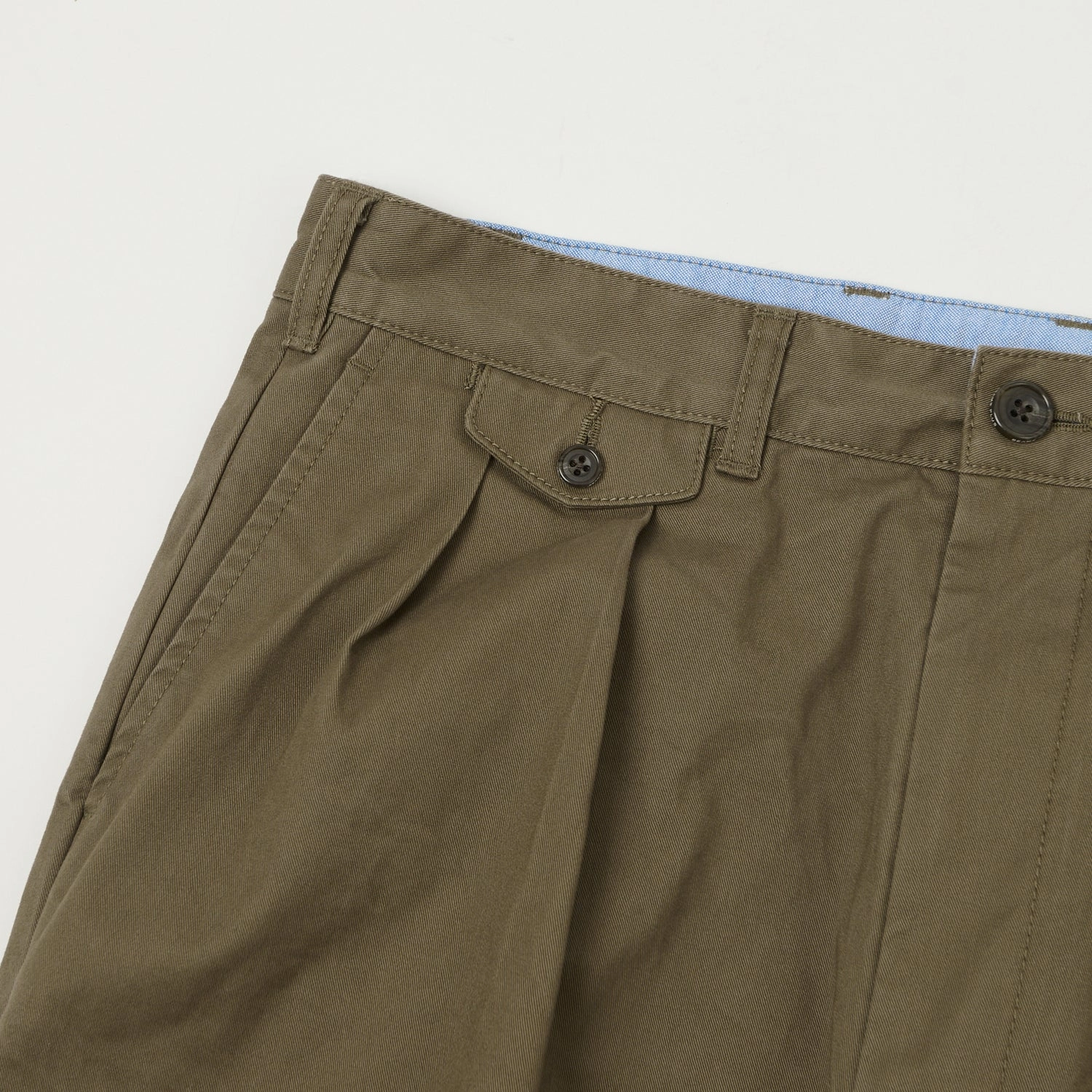Beams Plus Double Pleat Twill Trousers - Olive RegularFit StretchFabric