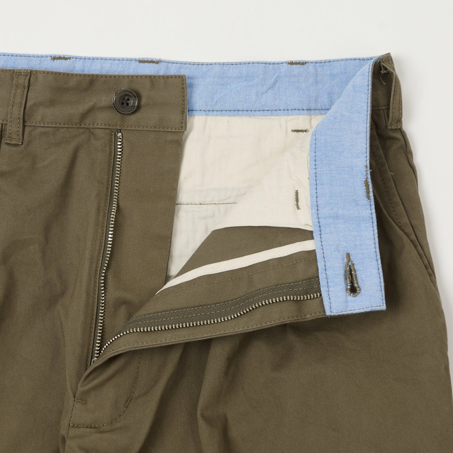 Beams Plus Double Pleat Twill Trousers - Olive Quick Pack Non Slip Waistband