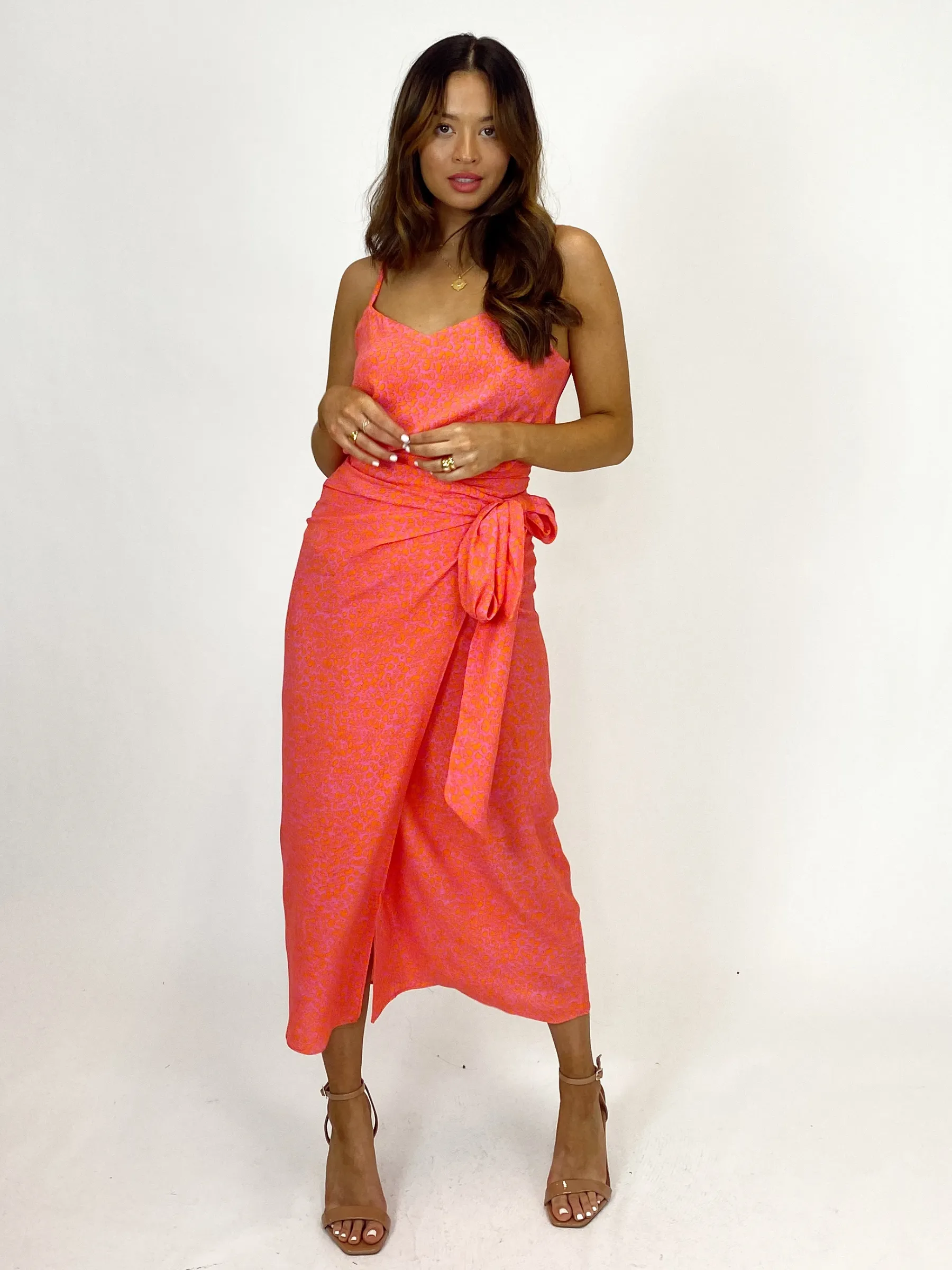 Comfortable Feel Quick Wear Beau Wrap Midi Skirt / Pink Animal Print