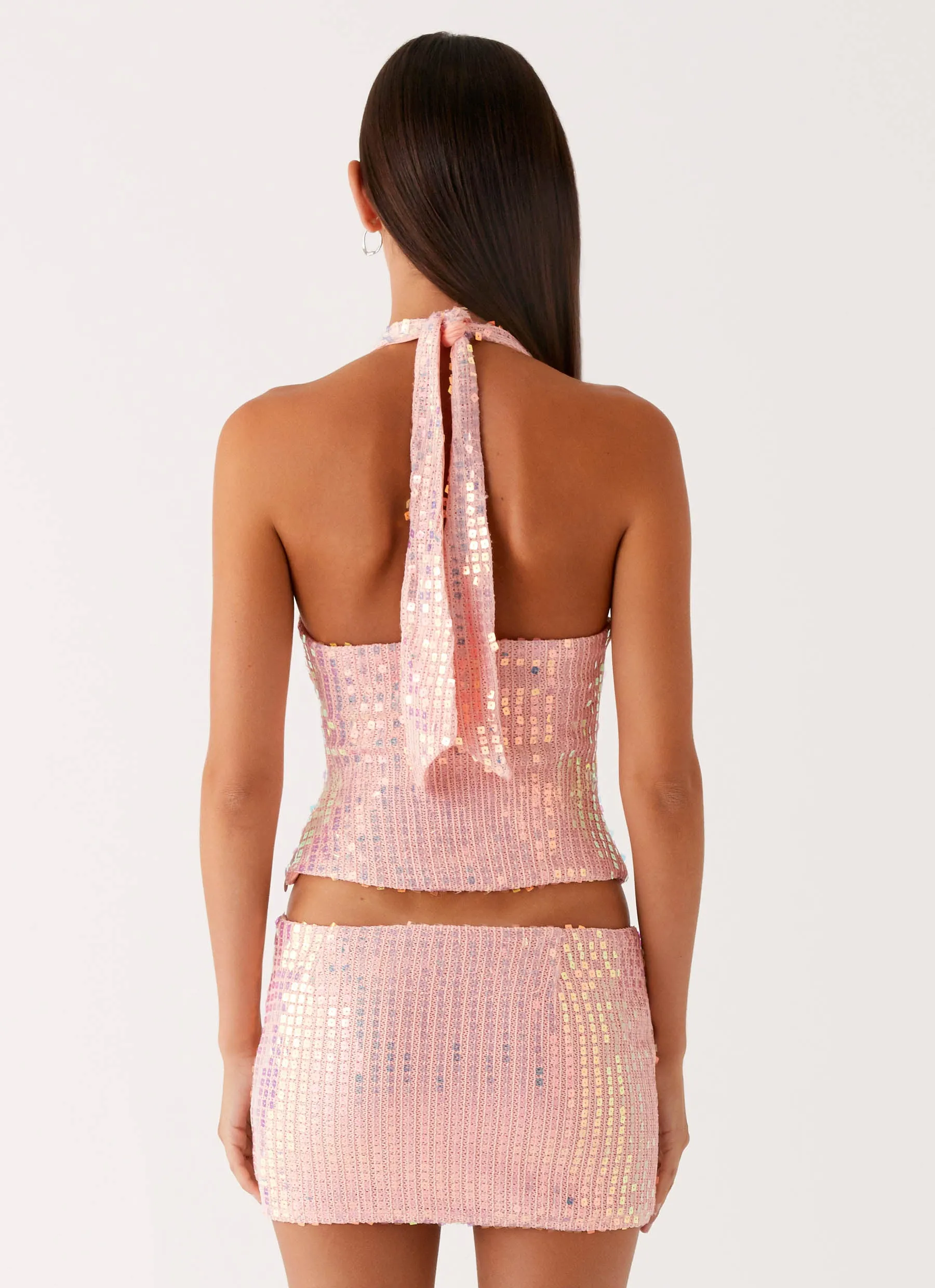 Daily Favorite Been That Girl Knit Sequin Mini Skirt - Iridescent Pink