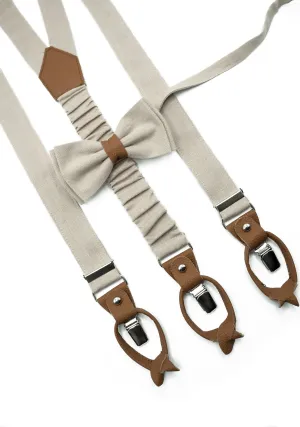 Beige Button and Clip Suspenders for Men - Wedding Suspenders for Groom and Groomsmen