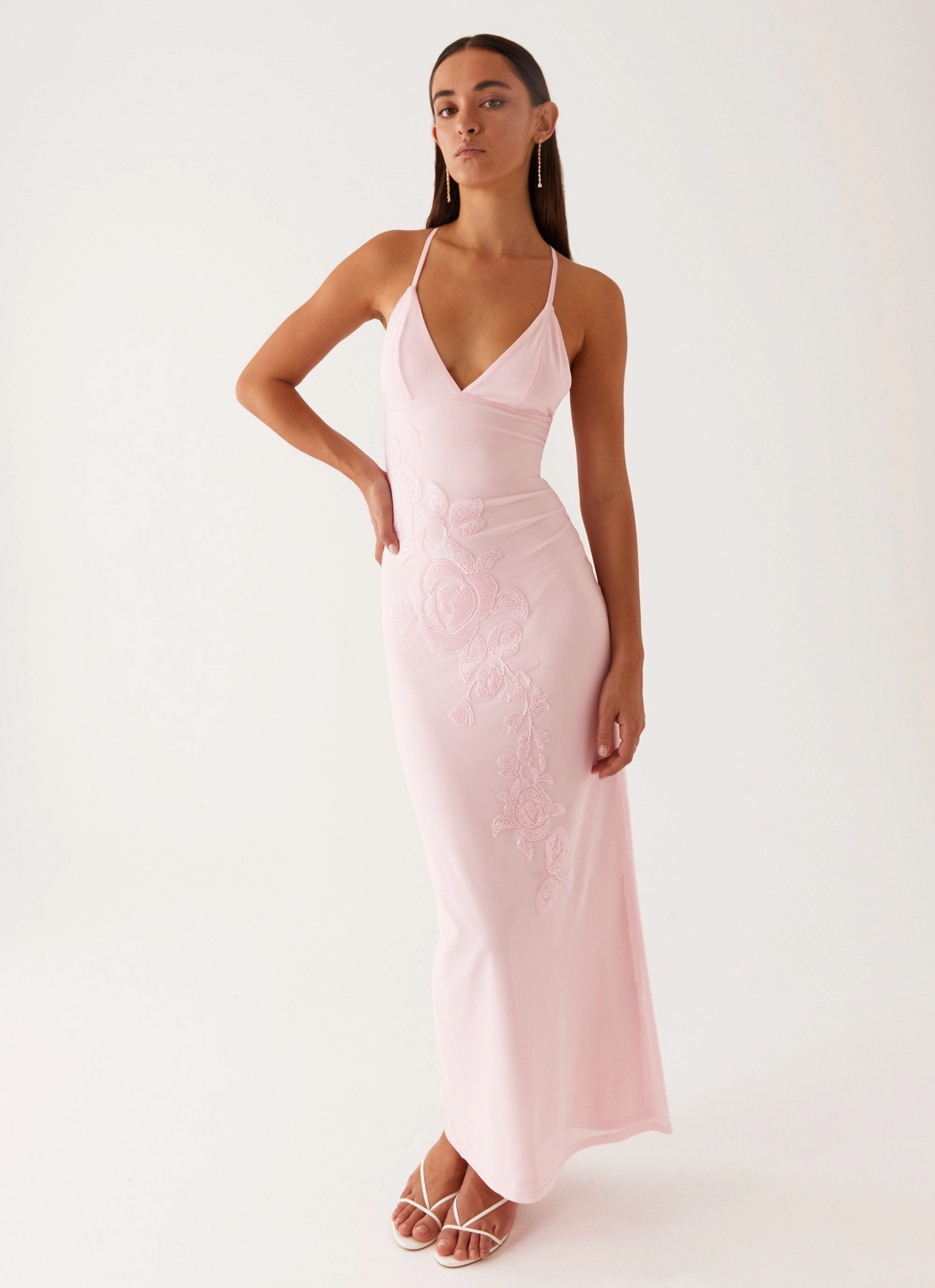 Smart Pairing Versatile Wearable Beki Beaded Mesh Maxi Dress - Pink