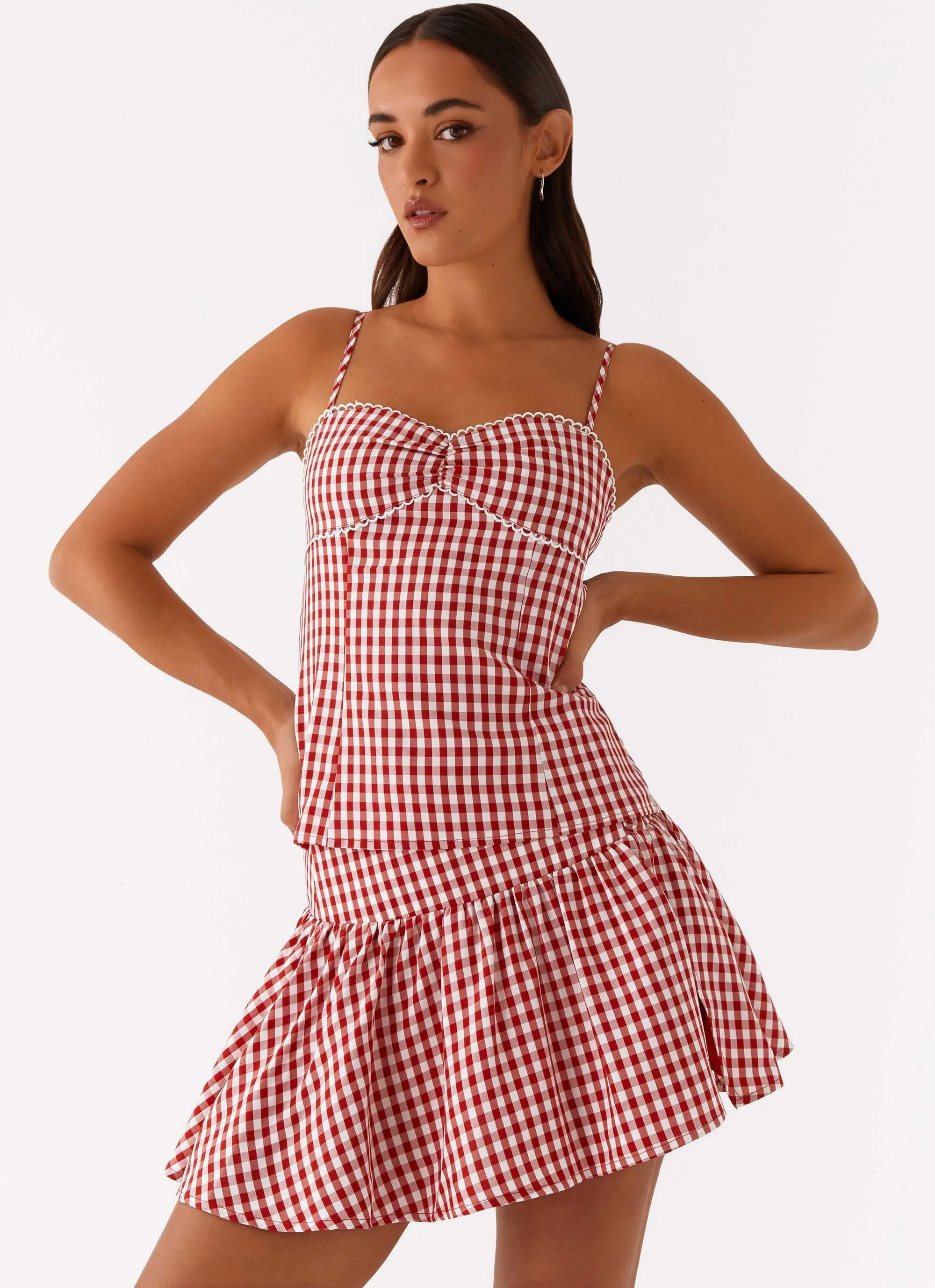 Bellamy Mini Skirt - Red Gingham Lightweight Lining Button Fastenings
