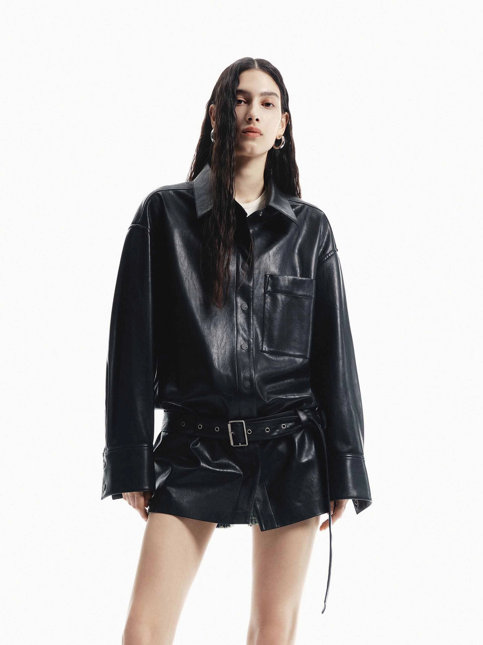 DoubleStitchSeams Tear Resistant Fabric Belt Long Leather Coat