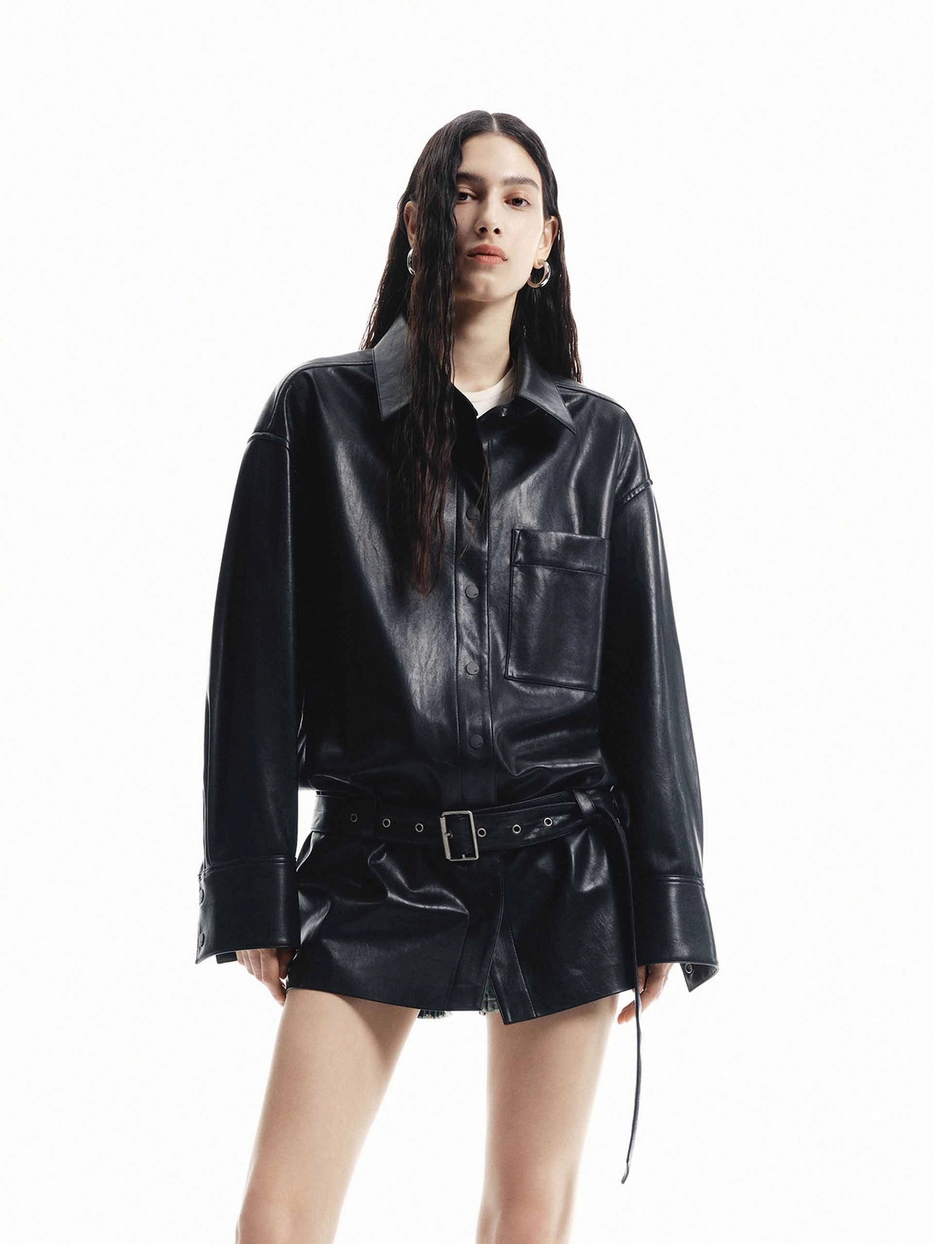 All Season Compatibility Belt Long Leather Coat