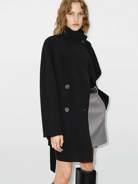 Belted Double Sided Wool Coat Cotton Twill Flatlock stitching