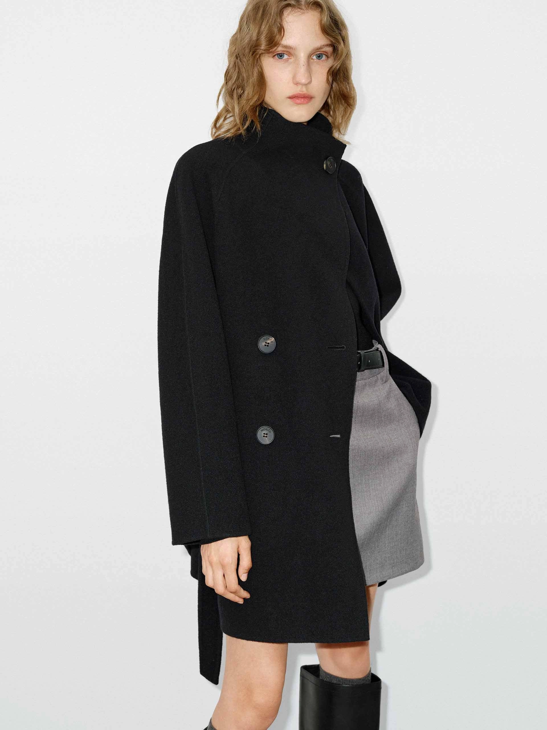 Belted Double Sided Wool Coat Cotton Twill Flatlock stitching