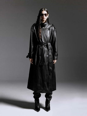 AntiPilling Finish QuickAccess Pockets Belted Leather Coat