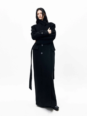 Belted Longline Overcoat Double Stitched Seams