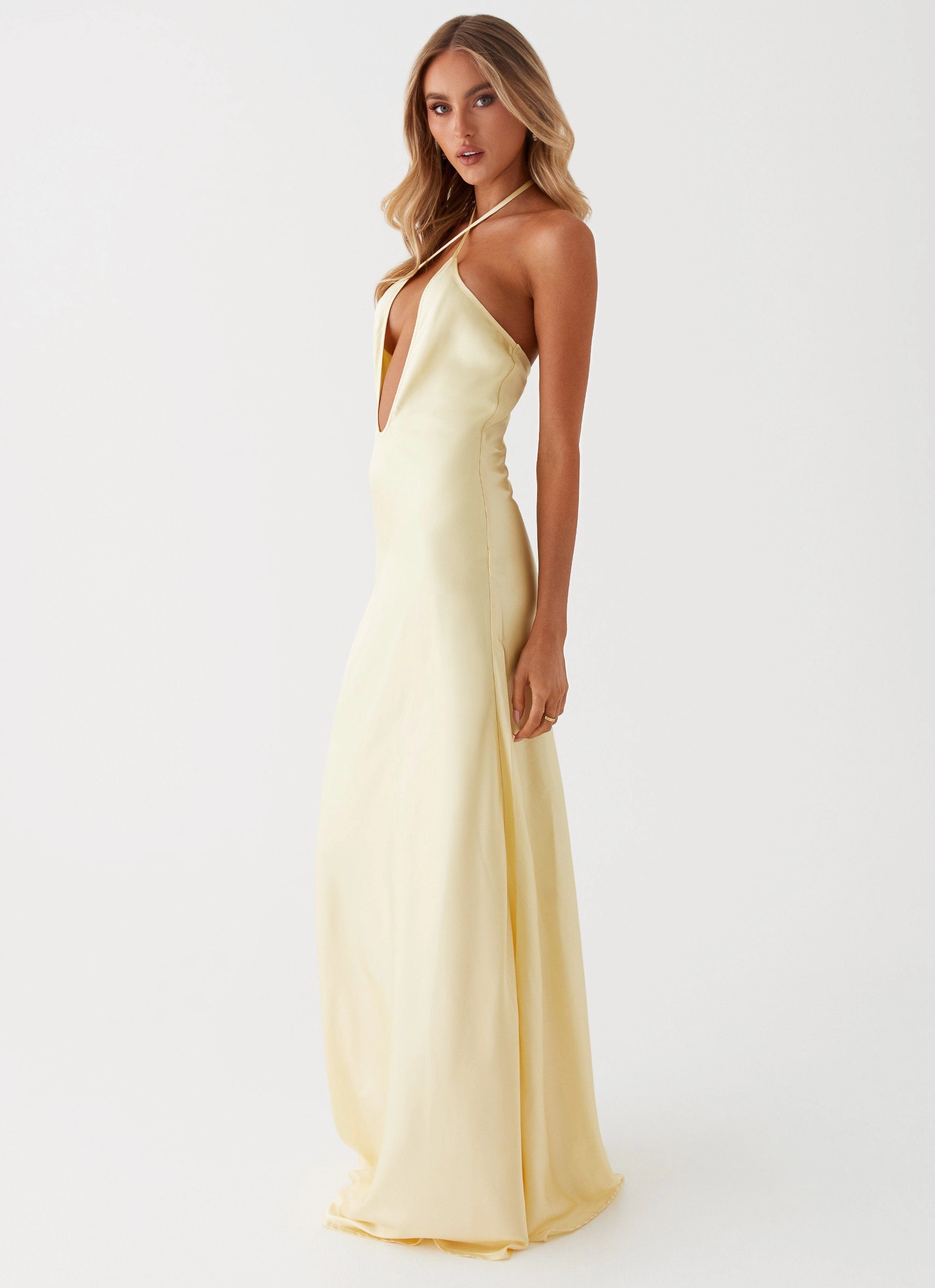 Noir Symphony Maxi Dress - Yellow Flattering Lines Cold-Shoulder